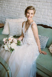 Simple Lace Applique A Line V Neck Tulle Beach Wedding Dress TN131 - Tirdress