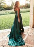 Simple A Line Spaghetti Straps Green Prom Dresses with Split Front TP0955 - Tirdress