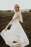 Simple Long Sleeves Lace Backless Wedding Dresses Rustic Bridal Gowns TN277 - Tirdress