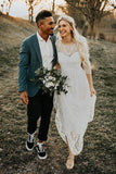 Einfache, lange Ärmel, rückenfreie Brautkleider mit Spitze, rustikale Brautkleider TN277