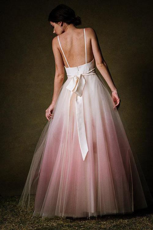 Simple Ombre A-line Spaghetti Straps Floor-length Long Prom Dresses TP0825 - Tirdress