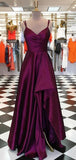 Simple Plum Satin Long Side Slit Prom Dresses TP0179 - Tirdress