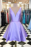 Einfaches kurzes Satin-Abschlussballkleid Lavendel-Heimkehrkleid HD0054 