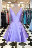 Simple Satin Short Prom Dress Lavender Homecoming Dress HD0054