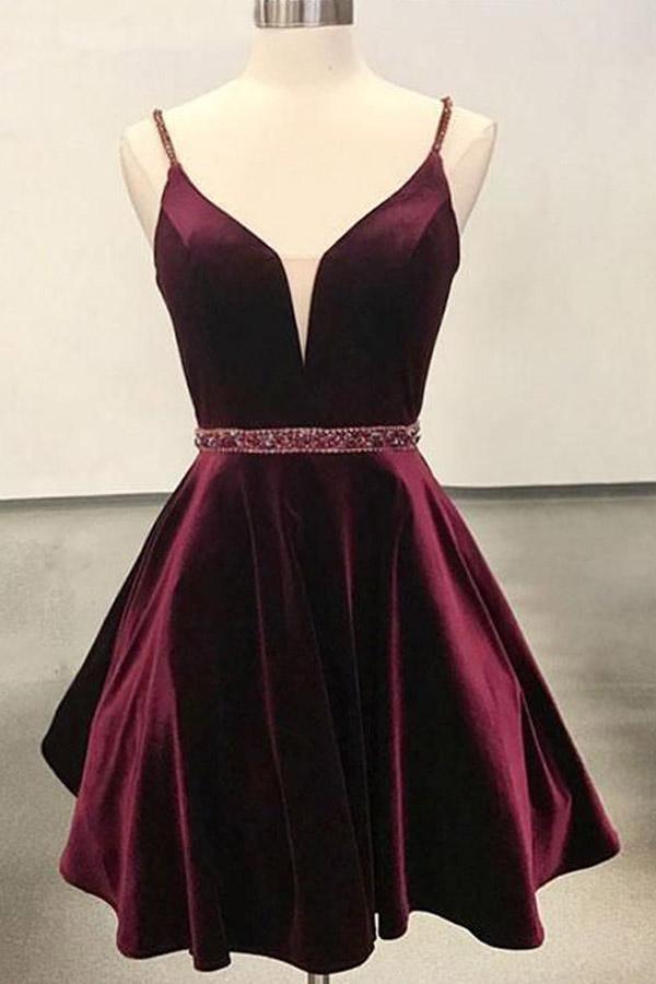 A-line Deep V-neck Sleeveless Full Lace Black Homecoming Dresses, HD0107