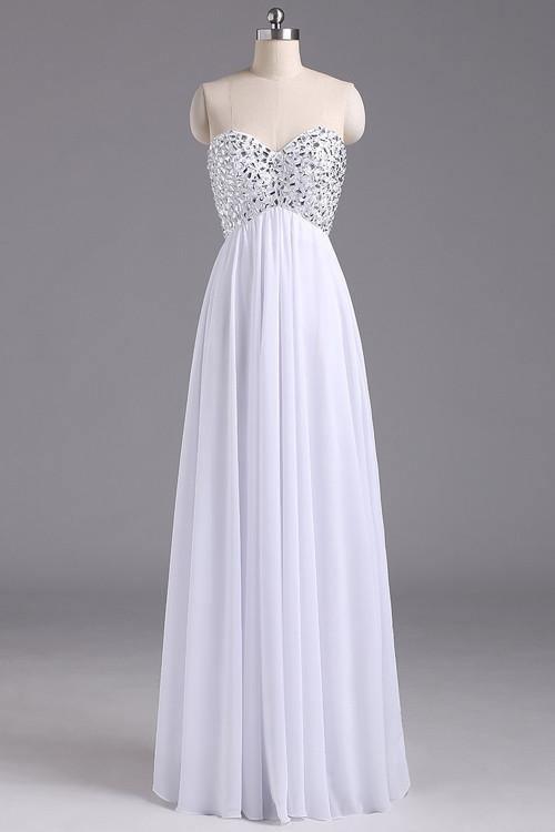 Simple Sweetheart Chiffon Backless Long White Prom Dress with Beading US2 / Custom Color Simple Sweetheart Chiffon Backless Long White Prom Dress with Beading US2 / Custom Color