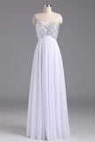 Simple Sweetheart Chiffon Backless Long White Prom Dress With Beading TP0118 - Tirdress