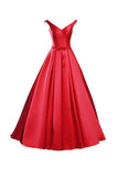 Simple V-Neck Bowknot Lace-Up Red Prom Dress Bridesmaid Dress BD028