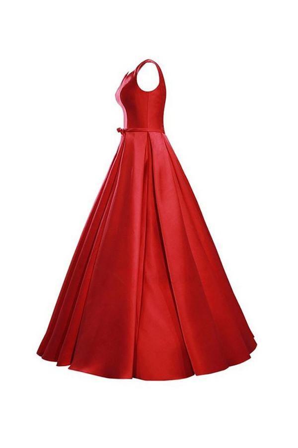 Simple V-Neck Bowknot Lace-Up Red Prom Dress Bridesmaid Dress BD028 - Tirdress
