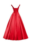 Simple V-Neck Bowknot Lace-Up Red Prom Dress Bridesmaid Dress BD028 - Tirdress
