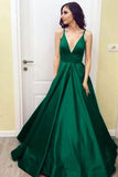 Simple V-Neck Floor-Length Satin Burgundy Prom Dress with Pockets PG485 - Tirdress