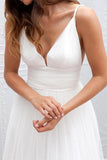 Simple V-neck Floor-Length Wedding Dress With Ruched Sash WD054 - Tirdress