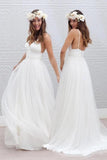 Simple V-neck Floor-Length Wedding Dress With Ruched Sash WD054 - Tirdress