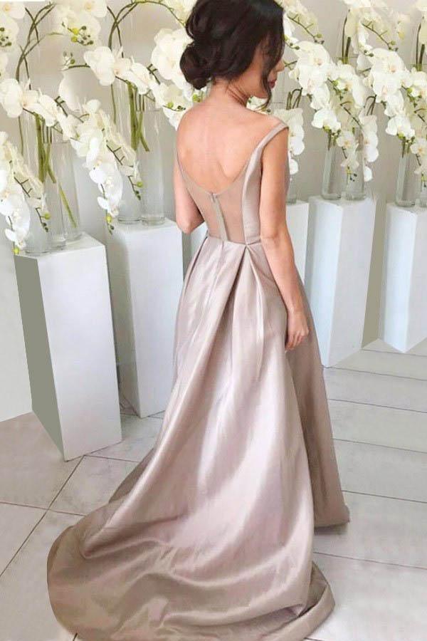 Simple V-neck Sleeveless High Low Sweep Train Silver Bridesmaid Dress BD061-Tirdresses Simple V-neck Sleeveless High Low Sweep Train Silver Bridesmaid Dress BD061-Tirdresses