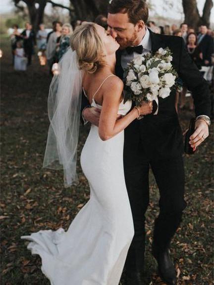 Simple Wedding Dresses Mermaid Spaghetti Straps Long Satin Bridal Gowns TN240 - Tirdress