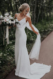 Robes de mariée simples sirène bretelles spaghetti longues robes de mariée en satin TN240