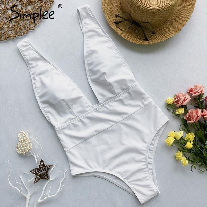 Red one piece women bodysuit Push up V neck bathing suit swimwear B015 - Tirdress