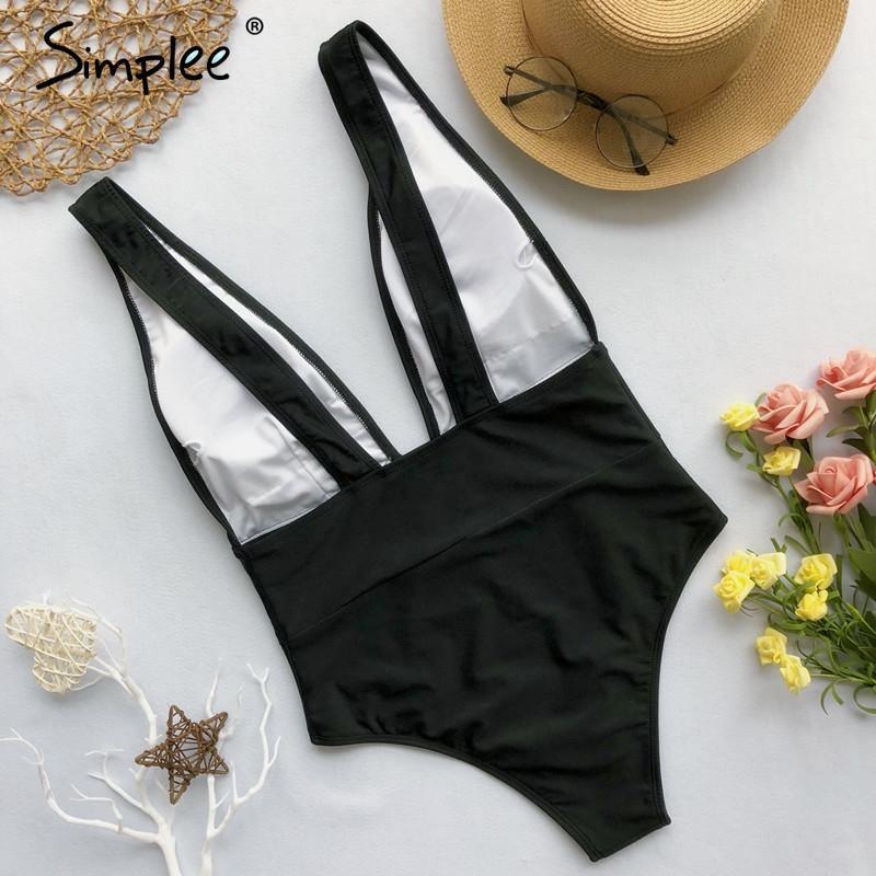 Red one piece women bodysuit Push up V neck bathing suit swimwear B015 - Tirdress