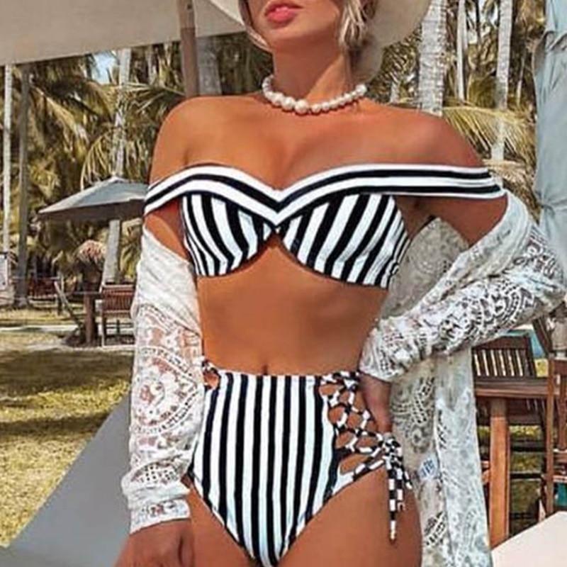 Two pieces women bra lace up swimwear bodysuit High waist beach bikinis B033