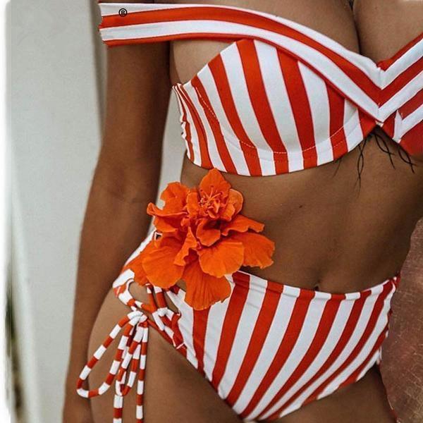 Two pieces women bra lace up swimwear bodysuit High waist beach bikinis B033 - Tirdress