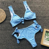 Sexy v-neck dot print two-piece women bodysuit Summer beach wear B032 - Tirdress