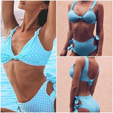 Sexy v-neck dot print two-piece women bodysuit Summer beach wear B032 - Tirdress