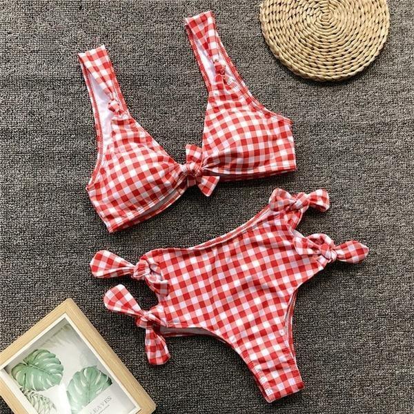 Sexy v-neck dot print two-piece women bodysuit Summer beach wear B032 - Tirdress
