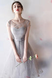 A-Line Lace Flower Scoop Neck Homecoming Dress Short Prom Dress TR0216 - Tirdress