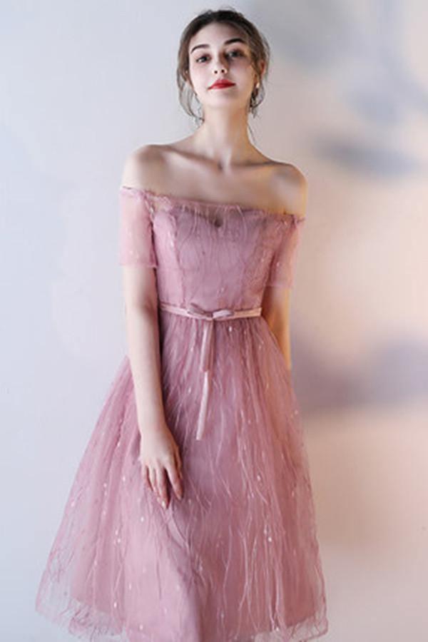 A-Line Lace Flower Scoop Neck Homecoming Dress Short Prom Dress TR0216 - Tirdress