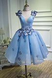 Sky Blue Homecoming Dresses Butterfly Applique Short Prom Dress HD0044
