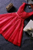 Sleeveless Lace-up Short Homecoming Dress Lace Appliques Tulle TR0022 - Tirdress