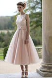 Sleeveless Blush Pretty Flower Length Tulle Fall Wedding Dress WD079 - Tirdress
