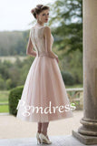 Sleeveless Blush Pretty Flower Length Tulle Fall Wedding Dress WD079 - Tirdress