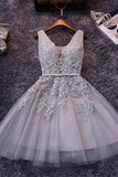 Sleeveless Lace-up Tulle Short homecoming Dress Lace Appliques PG098 - Tirdress
