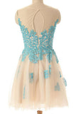 Sleeveless Open Back Light Homecoming Dress With Blue Appliques TP0004 - Tirdress