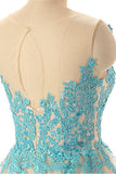 Sleeveless Open Back Light Homecoming Dress With Blue Appliques TP0004 - Tirdress