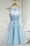 Sleeveless Tulle Homecoming Dress Short Prom Dress With Lace Appliques TR0219 - Tirdress