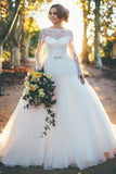 Robe de mariée en organza à manches longues avec haut en dentelle perlée TN0087