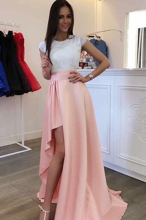 Sleeves Detachable Train Pearl Pink Prom Dress Evening Dress with Lace PG414 - Tirdress