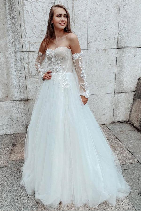 Sweetheart A-Line Lace Detachable Sleeves Lace Wedding Dress TN287 US18 / White Sweetheart A-Line Lace Detachable Sleeves Lace Wedding Dress TN287 US18 / White