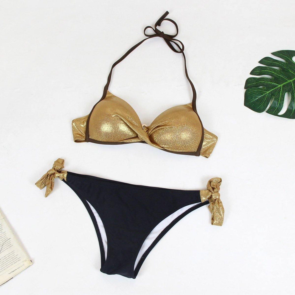 Snake Skin Splicing Backless Bandage Swimwear Sexy Bikini 2019 New Swimsuit Women Swimwear Bikini Set Push Up Swim Suit Women - Tirdress