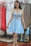 Spagheti Straps Light Blue A-line Short Prom Dress Homecoming Dress HD0148