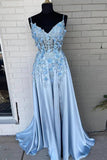 Spaghetti Straps 3D Flowers Prom Dress A Line Formal Gown TP1160 - Tirdress