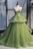 Spaghetti Straps A-line Sage Green Long Formal Prom Dress TP1138 - Tirdress