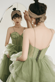 Spaghetti Straps A-line Sage Green Long Formal Prom Dress TP1138