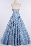 Spaghetti Strap 3D Flower Applique Sky Blue Prom Dresses Ball Gowns TP0820 - Tirdress