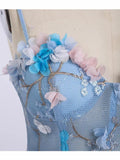 Spaghetti Strap 3D Flower Applique Sky Blue Prom Dresses Ball Gowns TP0820 - Tirdress