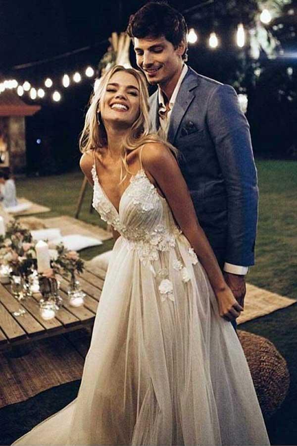 Strap V Neck Beach Wedding Dresses Backless Ivory Tulle Wedding Dress WD309 Custom Color / Custom Made Strap V Neck Beach Wedding Dresses Backless Ivory Tulle Wedding Dress WD309 Custom Color / Custom Made
