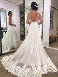 Spaghetti Strap Printed Backless Lace Beach Wedding Dresses with Sash TN198 - Tirdress