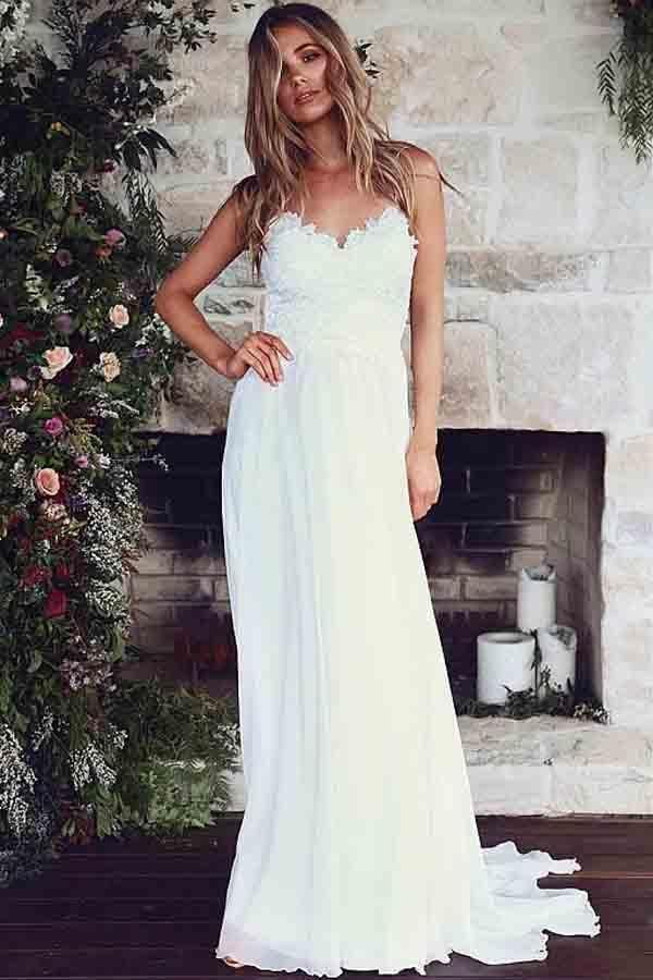Spaghetti Straps A-Line Wedding Dresses With Lace Appliques WD186 - Tirdress